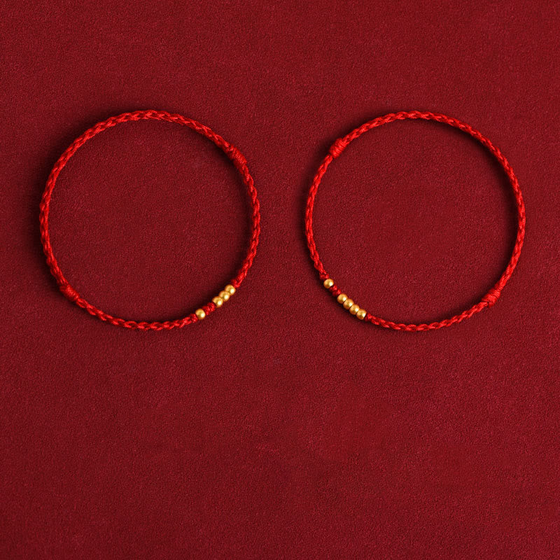 Buddha Stones999 ゴールドビーズ 幸運 編み込み 守護 カップルブレスレット - 赤いロープ（金色のビーズ1個と4個、金色のビーズ1個と3個） - 24cm - image 17