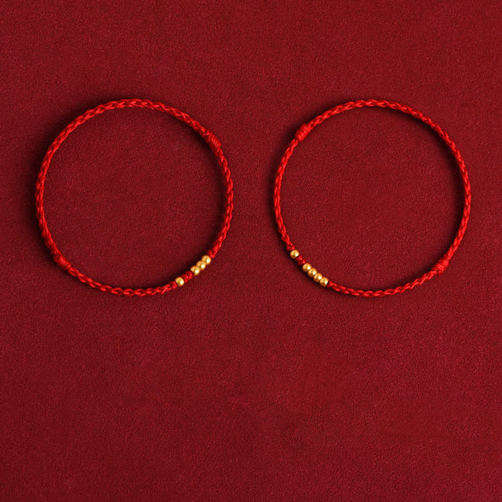 Buddha Stones999 ゴールドビーズ 幸運 編み込み 守護 カップルブレスレット - 赤いロープ（金色のビーズ1個と4個、金色のビーズ1個と3個） - 24cm - image 17