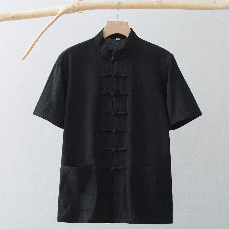 Buddha Stones中国風 カエルボタン 唐装 メンズ 半袖シャツ コットンリネン ポケット付き - image 16
