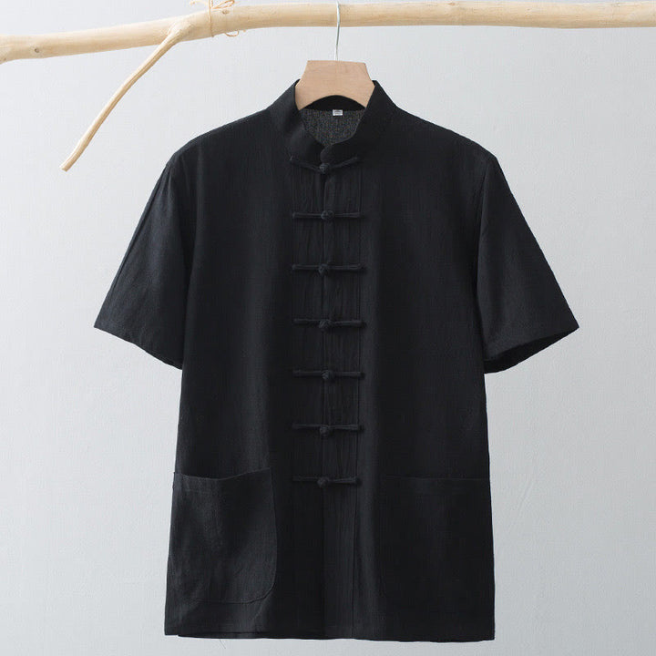 Buddha Stones中国風 カエルボタン 唐装 メンズ 半袖シャツ コットンリネン ポケット付き - image 16