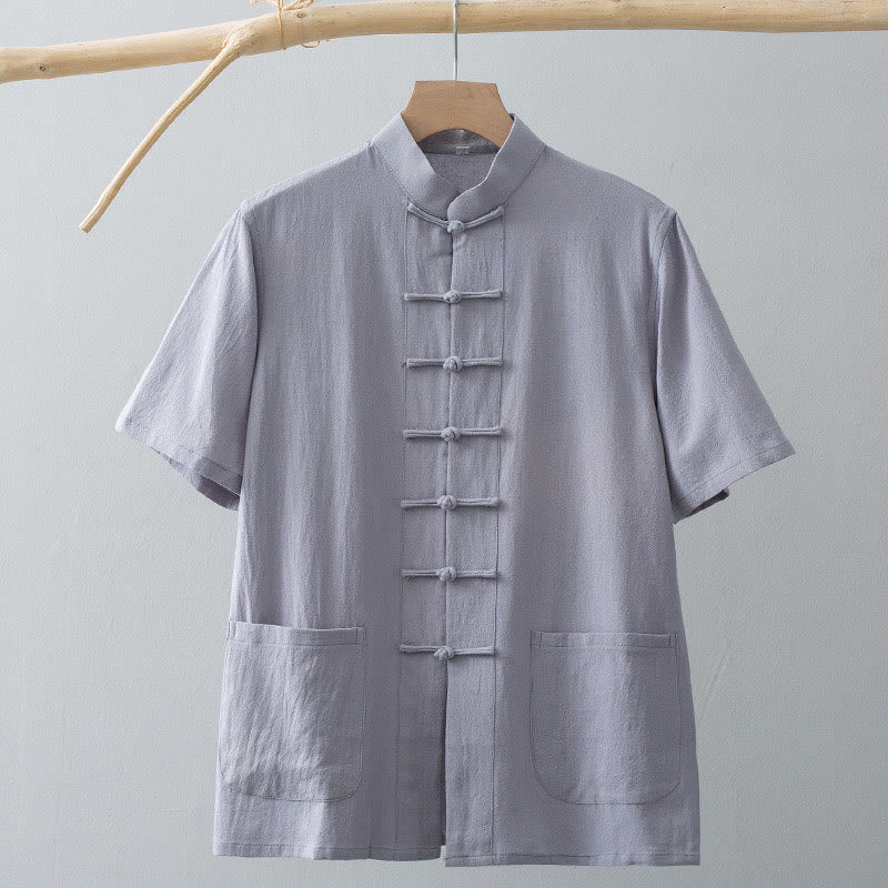 Buddha Stones中国風 カエルボタン 唐装 メンズ 半袖シャツ コットンリネン ポケット付き - image 10