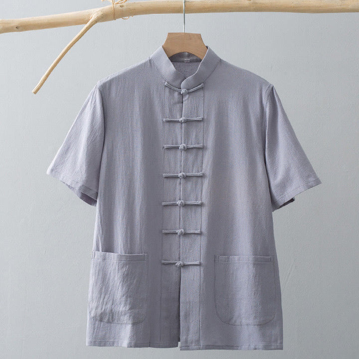 Buddha Stones中国風 カエルボタン 唐装 メンズ 半袖シャツ コットンリネン ポケット付き - image 10