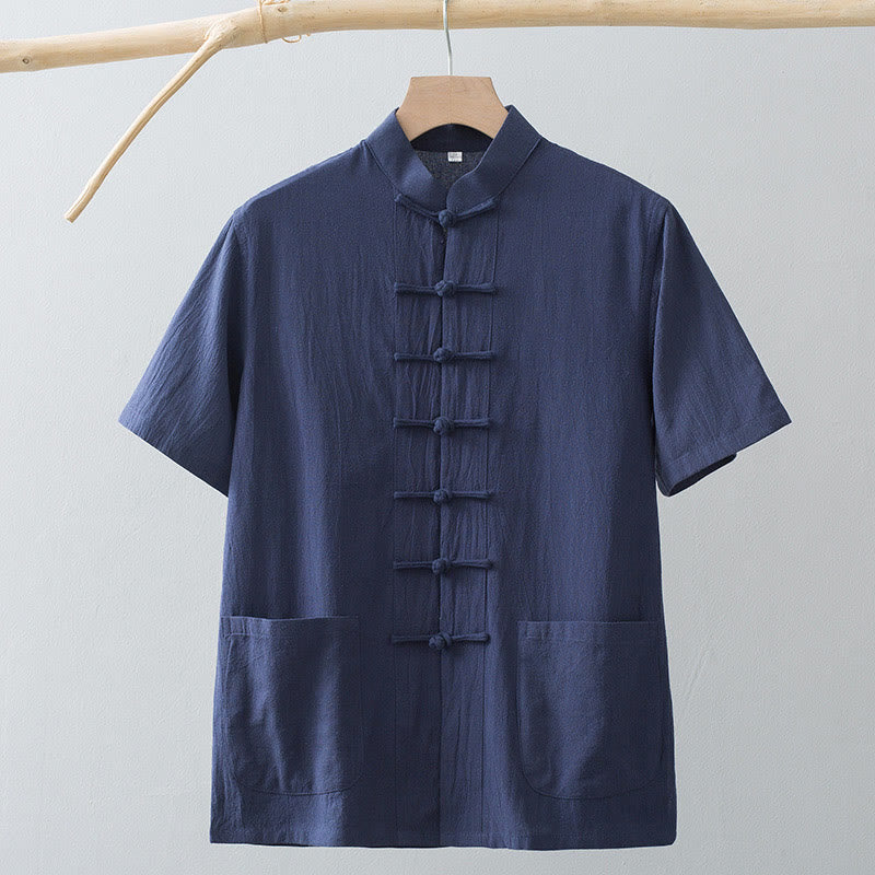 Buddha Stones中国風 カエルボタン 唐装 メンズ 半袖シャツ コットンリネン ポケット付き - image 14