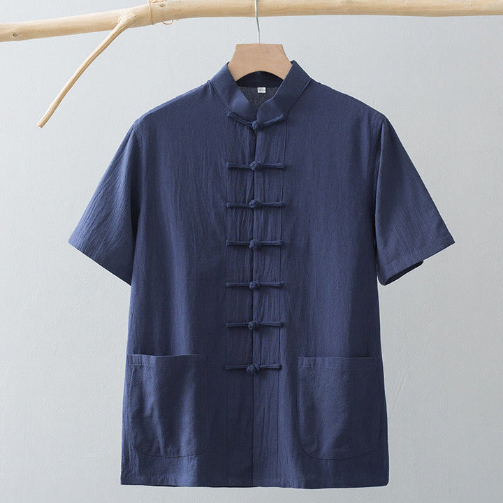 Buddha Stones中国風 カエルボタン 唐装 メンズ 半袖シャツ コットンリネン ポケット付き - image 14