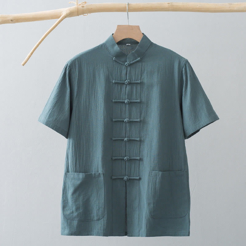 Buddha Stones中国風 カエルボタン 唐装 メンズ 半袖シャツ コットンリネン ポケット付き - image 8
