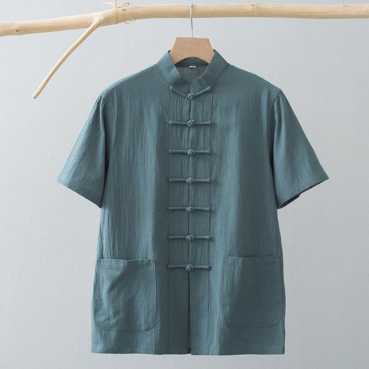 Buddha Stones中国風 カエルボタン 唐装 メンズ 半袖シャツ コットンリネン ポケット付き - image 8