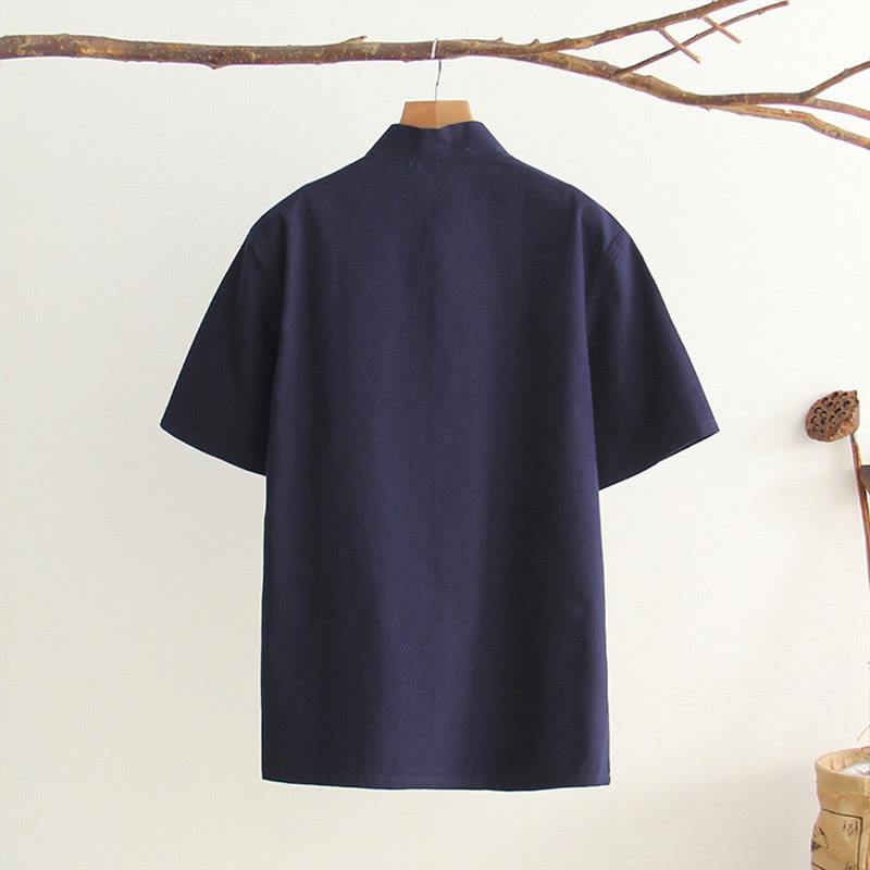 Buddha Stones中国風 カエルボタン 唐装 メンズ 半袖 コットンシャツ ポケット付き - image 13