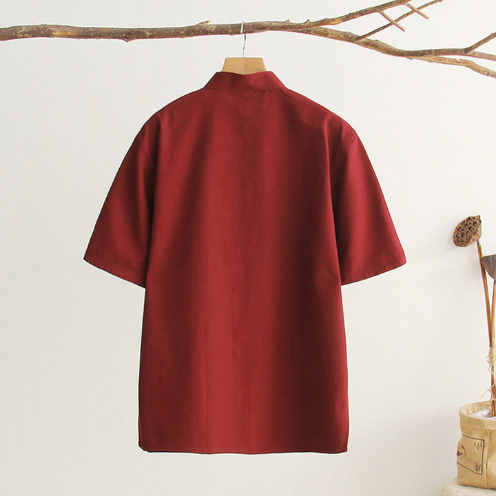 Buddha Stones中国風 カエルボタン 唐装 メンズ 半袖 コットンシャツ ポケット付き - image 17