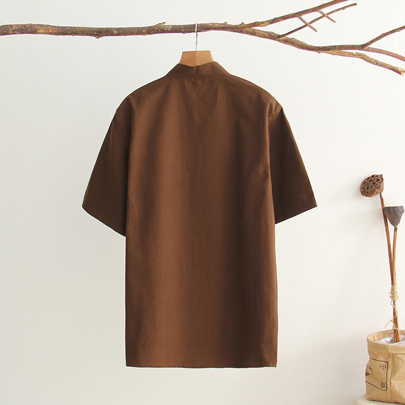 Buddha Stones中国風 カエルボタン 唐装 メンズ 半袖 コットンシャツ ポケット付き - image 23