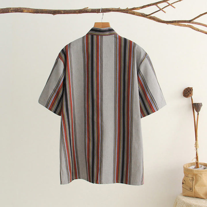 Buddha Stones中国風 カエルボタン 唐装 メンズ 半袖 コットンシャツ ポケット付き - image 25