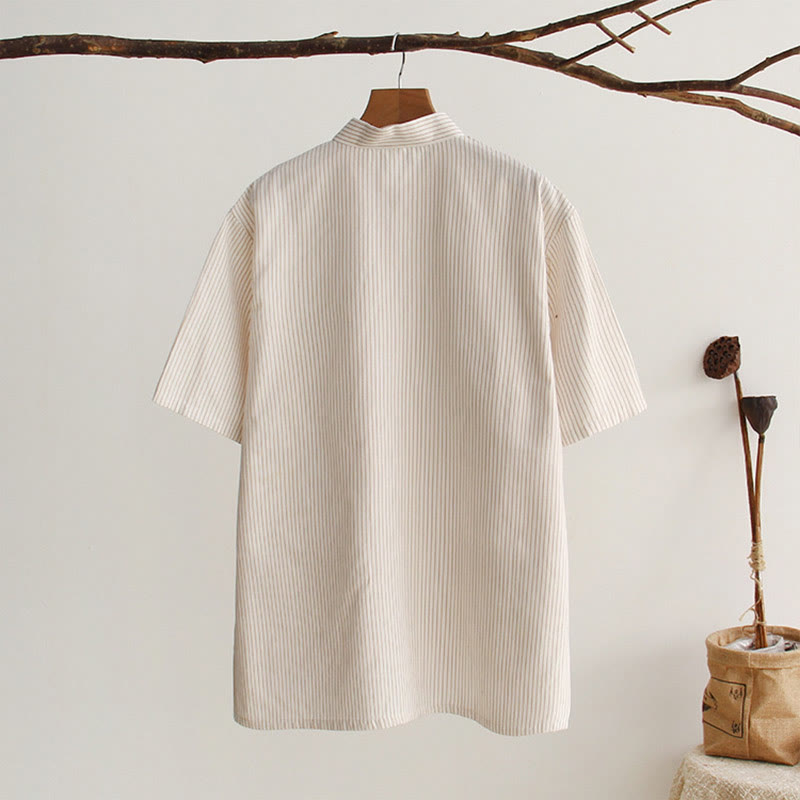 Buddha Stones中国風 カエルボタン 唐装 メンズ 半袖 コットンシャツ ポケット付き - image 21