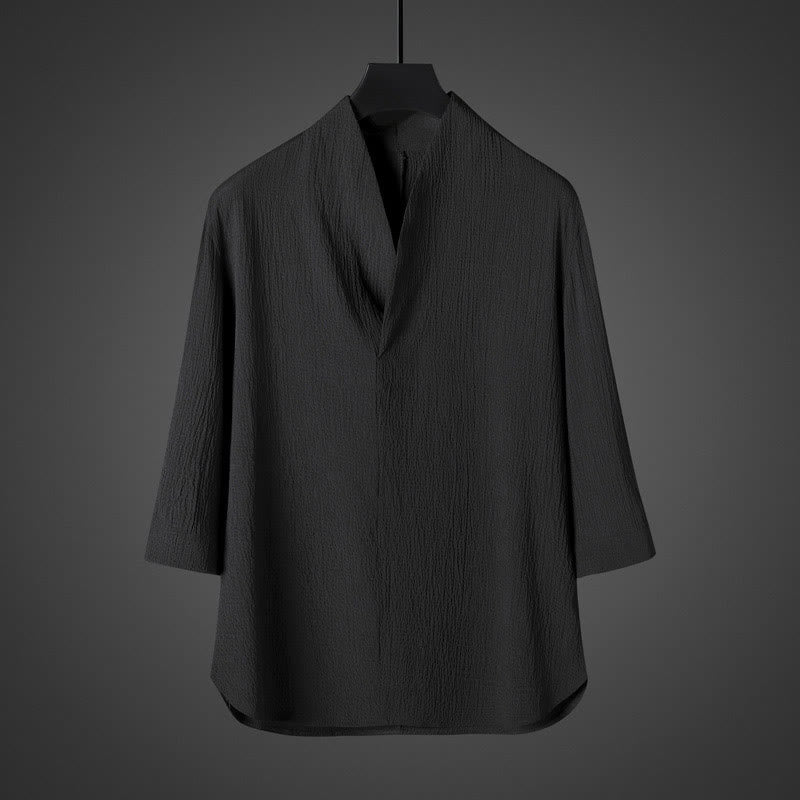 Buddha Stonesカジュアル Vネック 七分袖 メンズシャツ - 黒 - US/UK/AU46、 EU56 (5XL) - image 5
