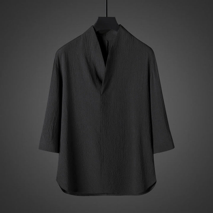 Buddha Stonesカジュアル Vネック 七分袖 メンズシャツ - 黒 - US/UK/AU46、 EU56 (5XL) - image 5