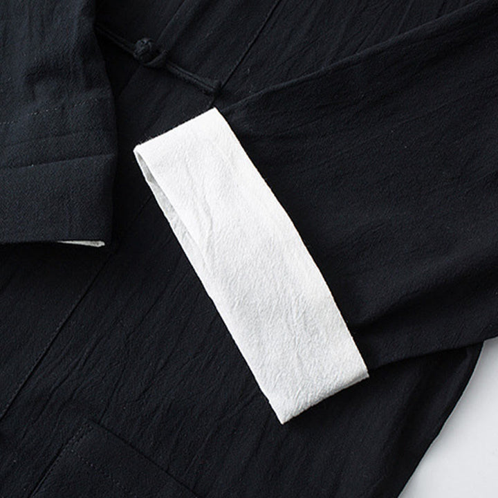 Buddha Stones伝統蛙ボタン唐装綿半袖トップスパンツ服メンズセット - image 10