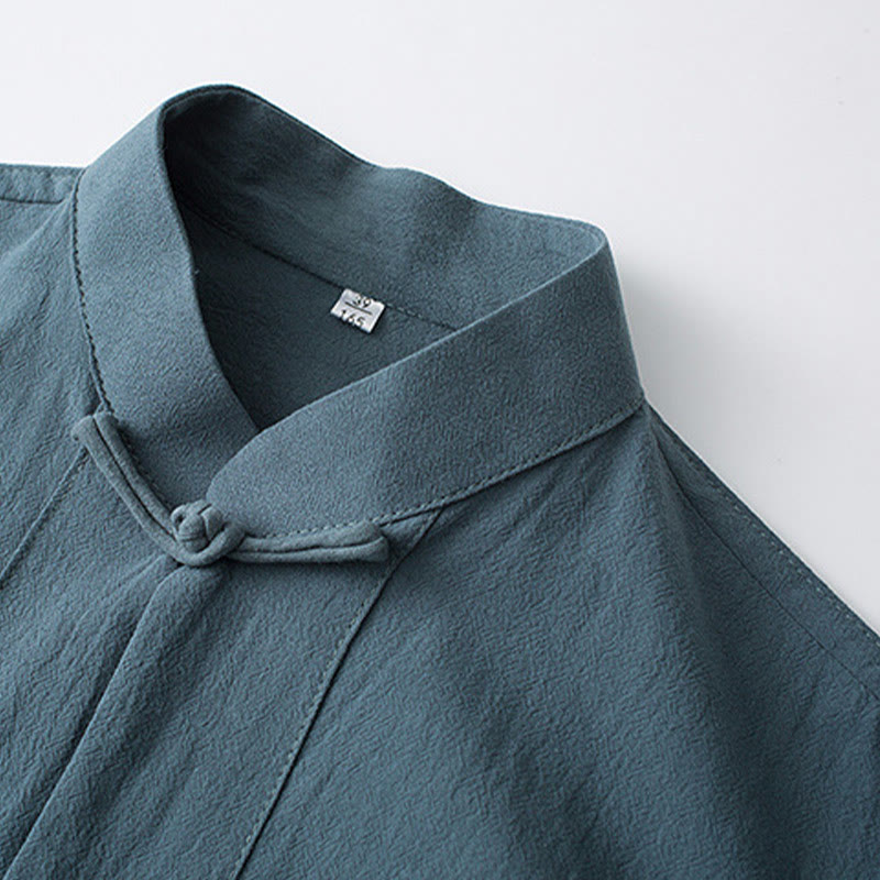 Buddha Stones伝統蛙ボタン唐装綿半袖トップスパンツ服メンズセット - image 1