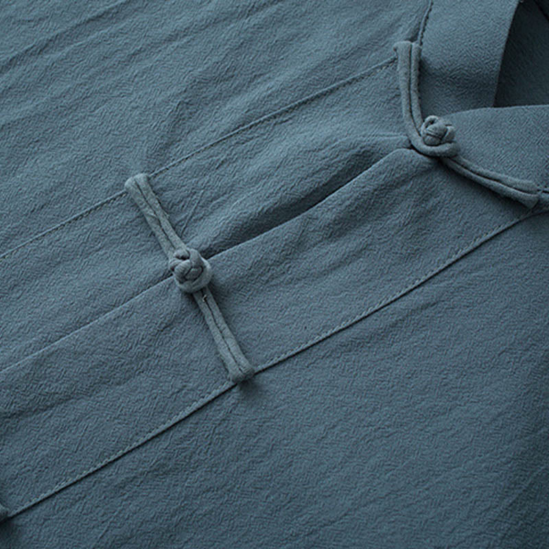 Buddha Stones伝統蛙ボタン唐装綿半袖トップスパンツ服メンズセット - image 2