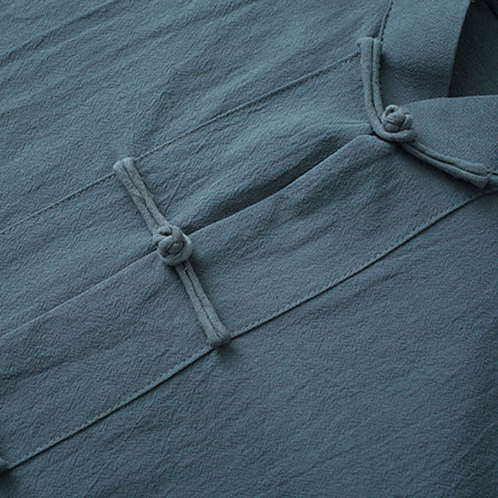 Buddha Stones伝統蛙ボタン唐装綿半袖トップスパンツ服メンズセット - image 2