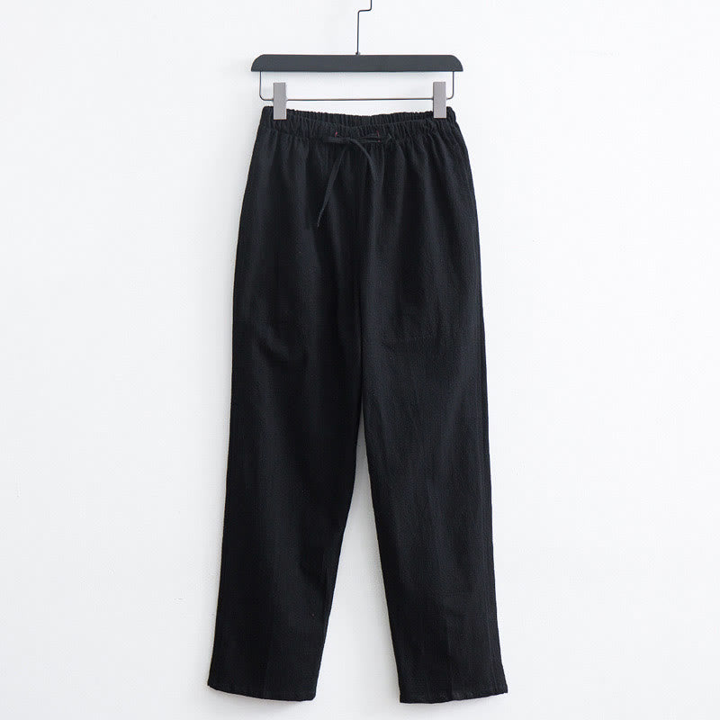 Buddha Stonesメンズ 無地 コットンリネン カジュアル ドローストリング パンツ ポケット付き - 黒 - US/UK/AU44、 EU54 (4XL)  - image 1