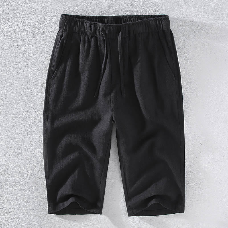 Buddha Stonesメンズ 無地 ラミーリネン ドローストリング クロップドパンツ ポケット付き - 黒 - US/UK/AU42、 EU52 (3XL)  - image 10