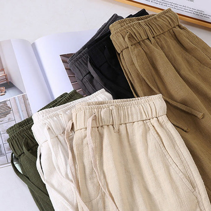 Buddha Stonesメンズ 無地 ラミーリネン ドローストリング クロップドパンツ ポケット付き - image 15