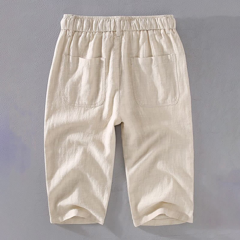 Buddha Stonesメンズ 無地 ラミーリネン ドローストリング クロップドパンツ ポケット付き - image 1