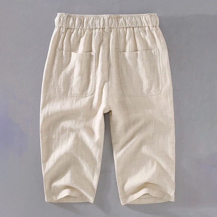 Buddha Stonesメンズ 無地 ラミーリネン ドローストリング クロップドパンツ ポケット付き - image 1
