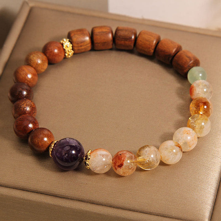Buddha Stones、サンダルウッド、ローズウッド、シトリンの守護ブレスレット