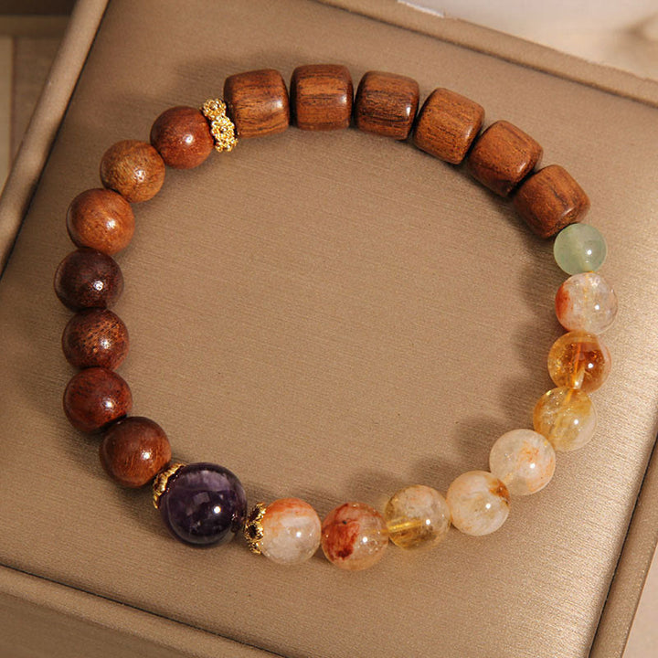 Buddha Stones、サンダルウッド、ローズウッド、シトリンの守護ブレスレット