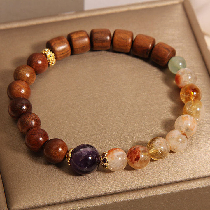 Buddha Stones、サンダルウッド、ローズウッド、シトリンの守護ブレスレット