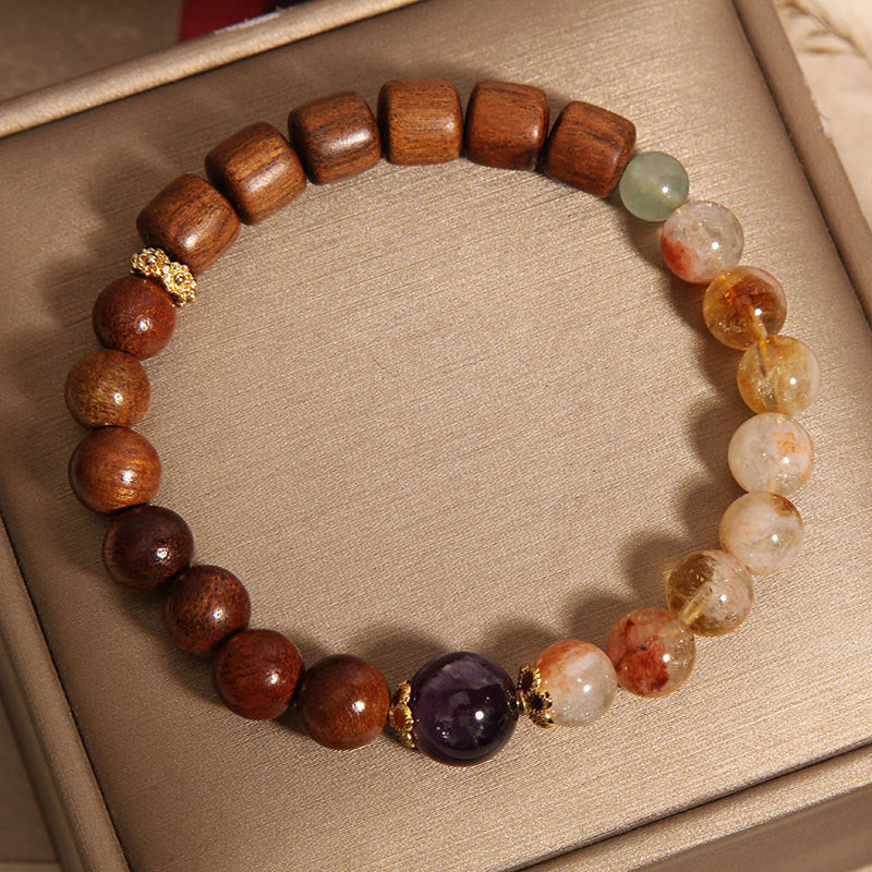 Buddha Stones、サンダルウッド、ローズウッド、シトリンの守護ブレスレット