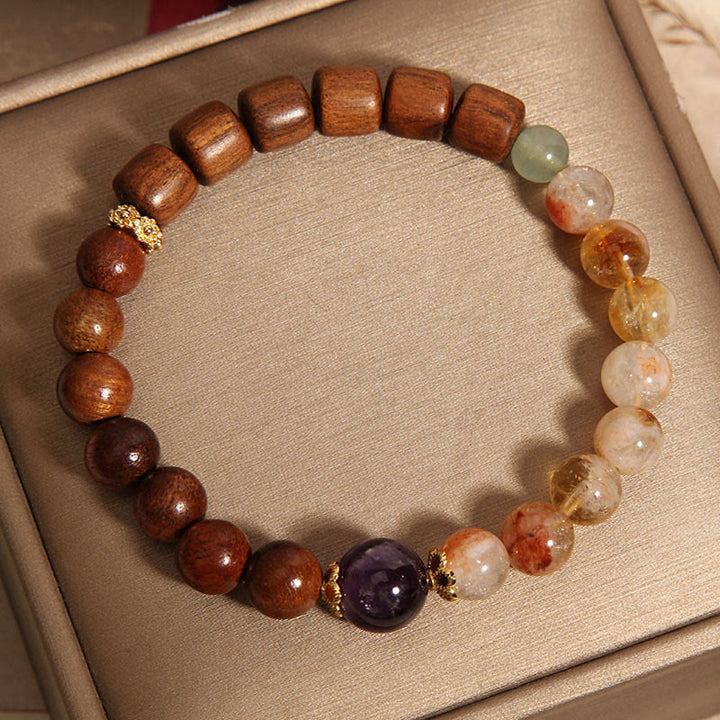 Buddha Stones、サンダルウッド、ローズウッド、シトリンの守護ブレスレット