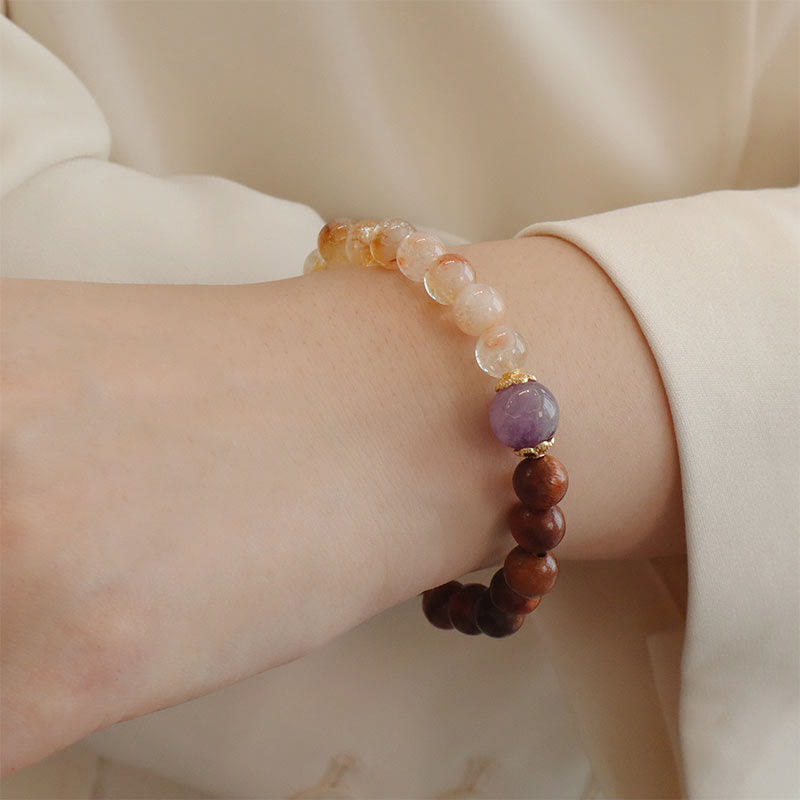 Buddha Stones、サンダルウッド、ローズウッド、シトリンの守護ブレスレット