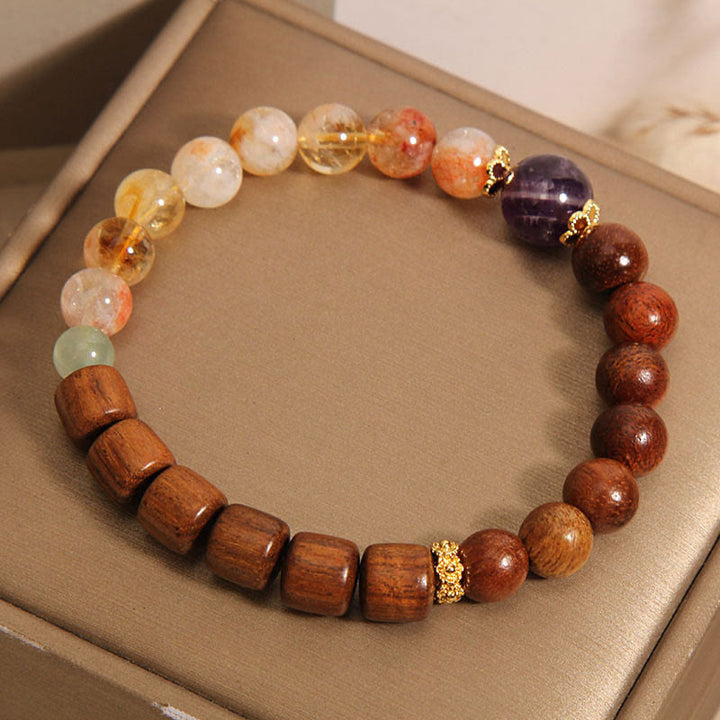 Buddha Stones、サンダルウッド、ローズウッド、シトリンの守護ブレスレット