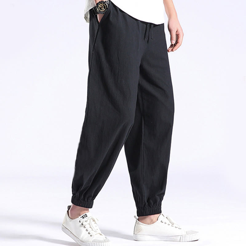 Buddha Stones無地コットン製カジュアルメンズハーレムパンツ（ポケット付き） - 黒 - US/UK/AU44、 EU54 (4XL) - image 0