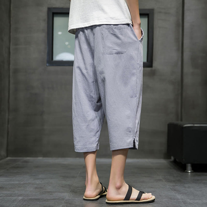 Buddha Stonesサマー メンズ リネン ドローストリング クロップドパンツ ポケット付き - image 20