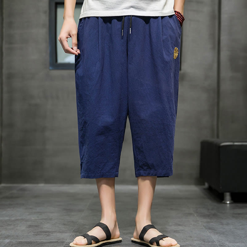 Buddha Stonesメンズ 夏用 ドローストリング クロップドパンツ ポケット付き - image 1