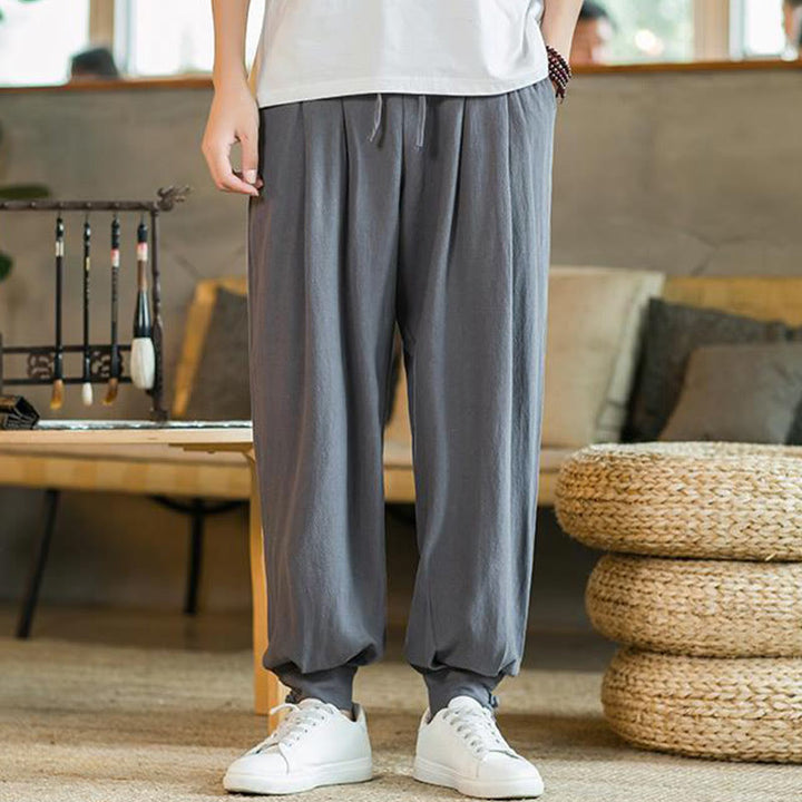 Buddha Stonesサマープレーン メンズ コットンリネン テーパードパンツ ポケット付き - image 6