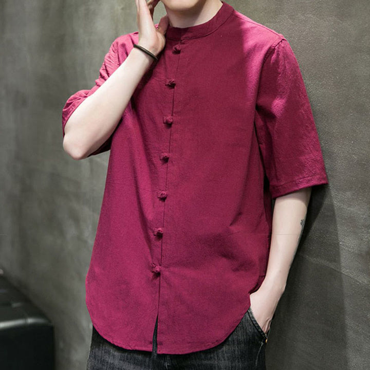 Buddha Stones無地 メンズ 半袖 コットンシャツ - image 13