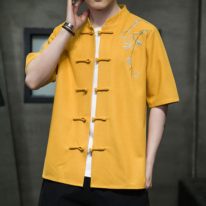 Buddha Stonesカエルボタン 葉 トンボ 刺繍 メンズ 半袖シャツ - image 12