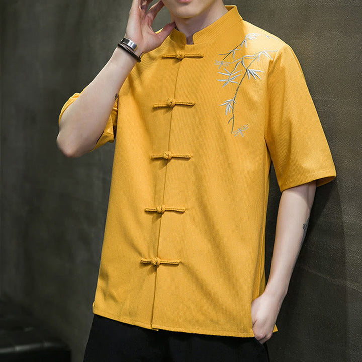 Buddha Stonesカエルボタン 葉 トンボ 刺繍 メンズ 半袖シャツ - image 13