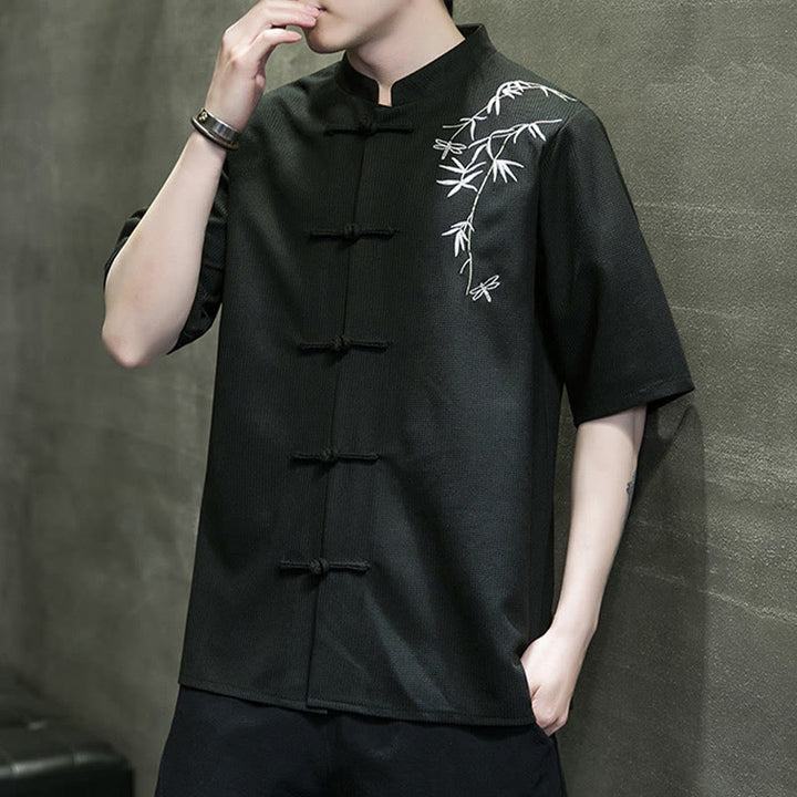 Buddha Stonesカエルボタン 葉 トンボ 刺繍 メンズ 半袖シャツ - image 19