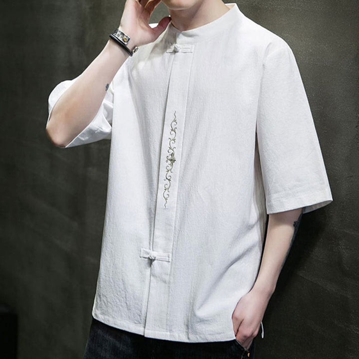 Buddha Stones無地 カエルボタン 刺繍 メンズ 半袖 コットンシャツ - image 21