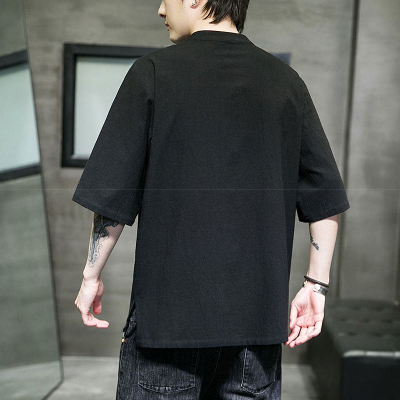 Buddha Stones無地 カエルボタン 刺繍 メンズ 半袖 コットンシャツ - image 9