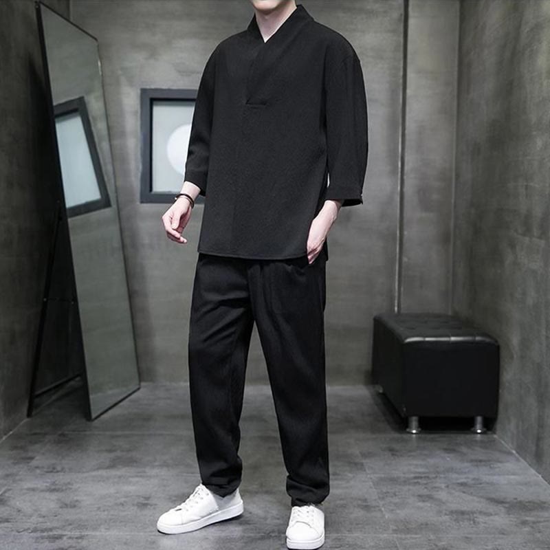 Buddha Stones無地 七分袖シャツ カジュアルパンツ 服 メンズ セット - image 8