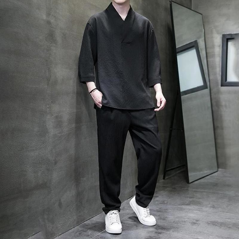 Buddha Stones無地 七分袖シャツ カジュアルパンツ 服 メンズ セット - image 17