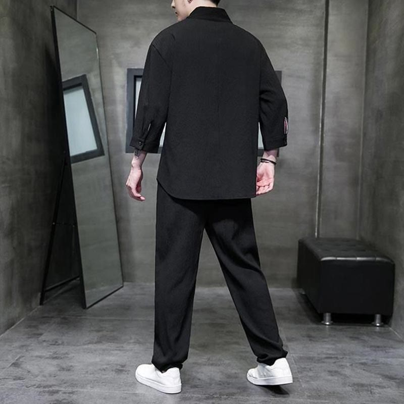 Buddha Stones無地 七分袖シャツ カジュアルパンツ 服 メンズ セット - image 9