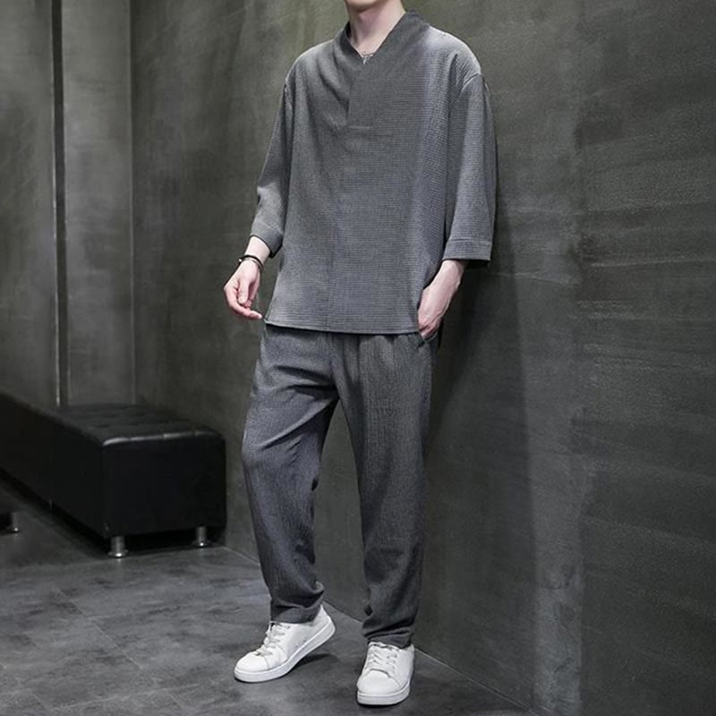 Buddha Stones無地 七分袖シャツ カジュアルパンツ 服 メンズ セット - image 22