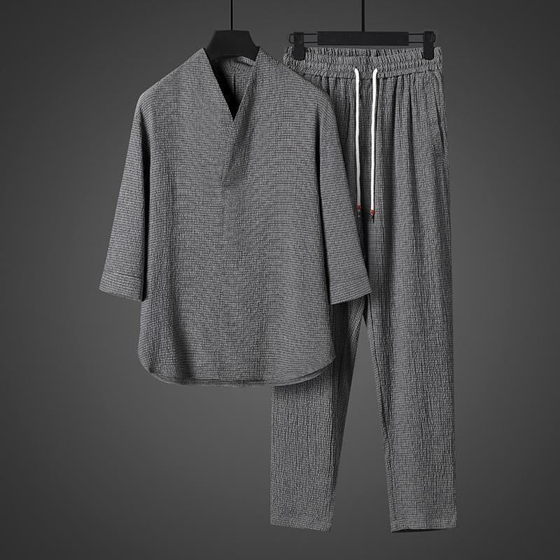 Buddha Stones無地 七分袖シャツ カジュアルパンツ 服 メンズ セット - image 23