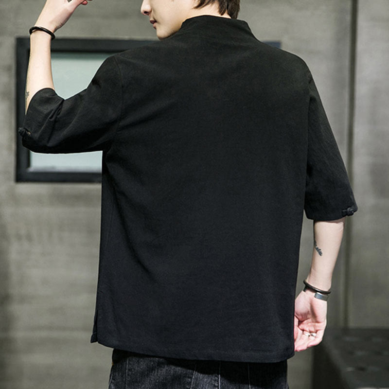 Buddha StonesVネック 無地 メンズ 半袖 コットンシャツ - image 12