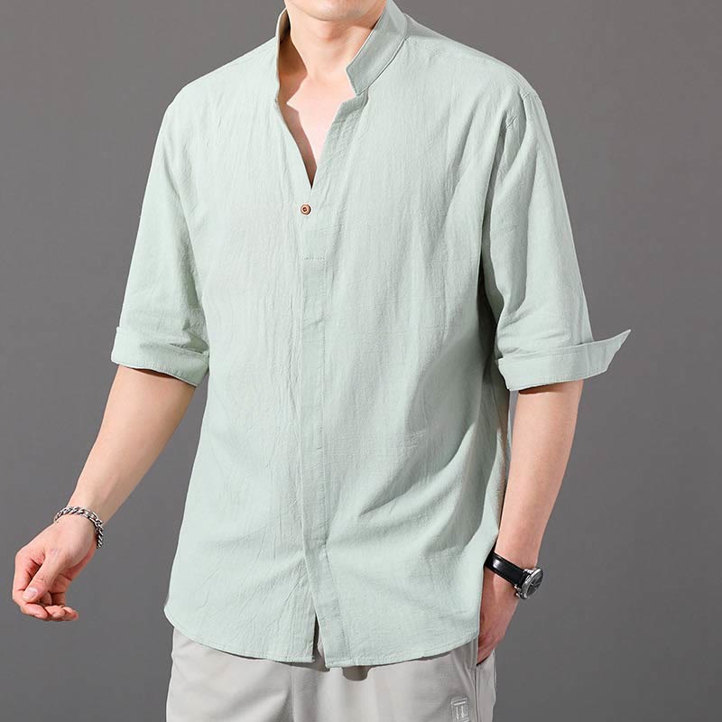 Buddha Stonesサマー メンズ ハーフスリーブ ボタン コットンシャツ - ミントクリーム - US/UK/AU48、 EU58 (6XL)  - image 11